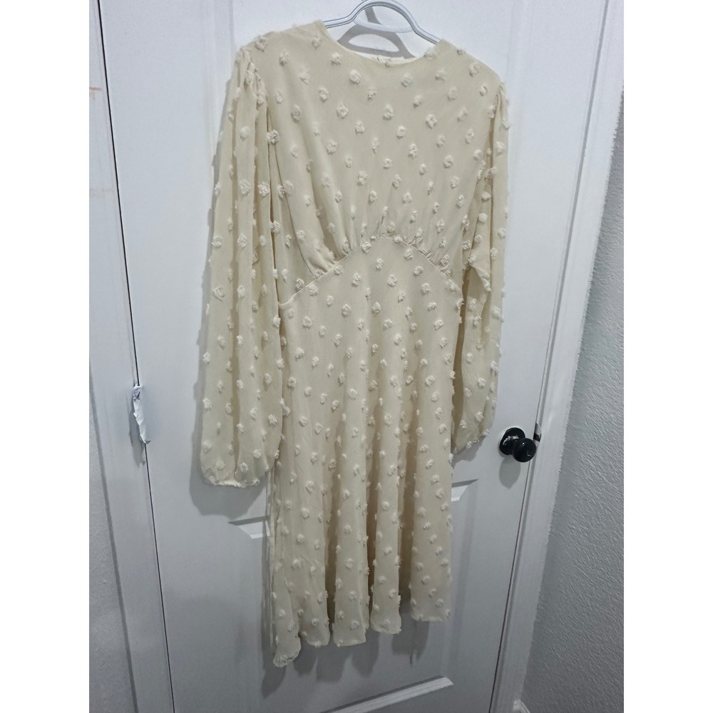Chicwish Cream 3D Pom Pom Floral Empire Waist Midi Dress Long Sleeve Cream SZ L